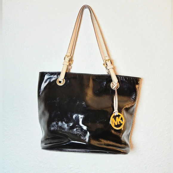 Michael Kors Shiny Black Tote with Gold Accents.  EUC! - Picture 5 of 6